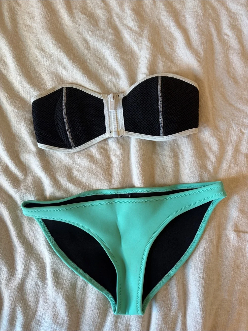 triangl swimwear Black Bandeau Top with Mint Green Bikini Bottom